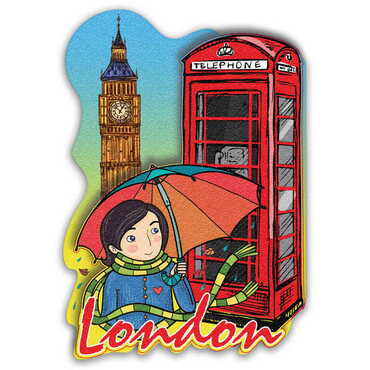 Toptan Londra Temalı 3D Resimli Ahşap Magnet - Thumbnail