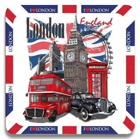 Toptan Londra Temalı Ahşap Resimli Bardak Altlığı 100 mm - 2