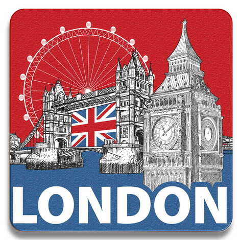 Toptan Londra Temalı Ahşap Resimli Bardak Altlığı 100 mm - 4