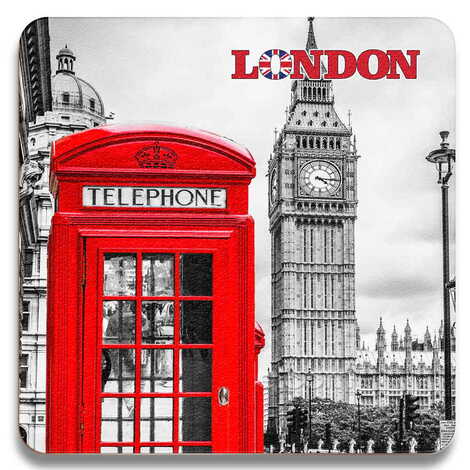 Toptan Londra Temalı Ahşap Resimli Bardak Altlığı 100 mm - 5