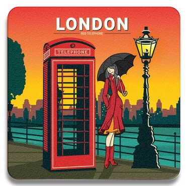 London Themed Wooden Custom Printed Souvenir Coaster 100 mm - Standart - 3