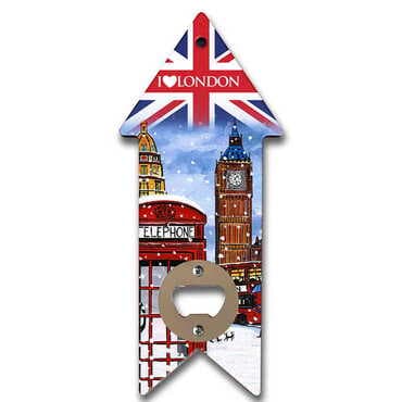 London Themed Arrow Shaped Printed MDF Wooden Bottle Opener 193x82 mm - Standart - 2