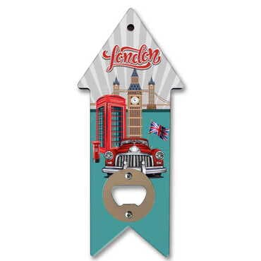 London Themed Arrow Shaped Printed MDF Wooden Bottle Opener 193x82 mm - Standart - 3