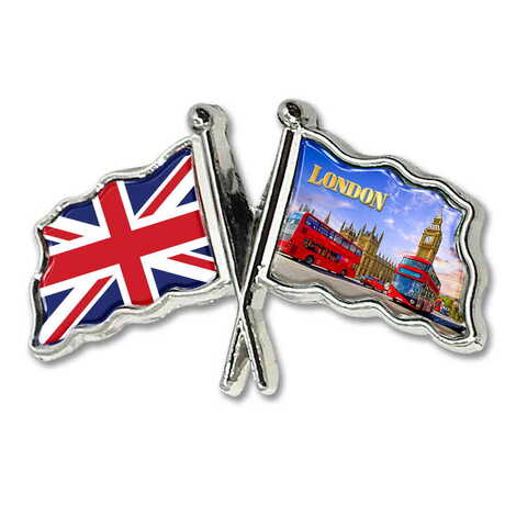 Toptan Londra Temalı Myros Çift Bayrak Rozet 35x20 mm - 3