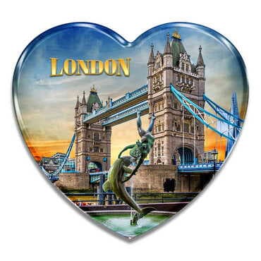 London Themed Epoxy Dome Heart Souvenir Fridge Magnet 65x60 mm - Standart - 2