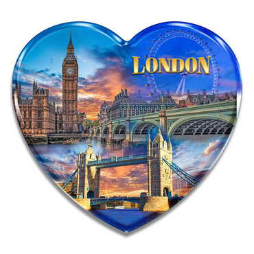 London Themed Epoxy Dome Heart Souvenir Fridge Magnet 65x60 mm - Standart - 3