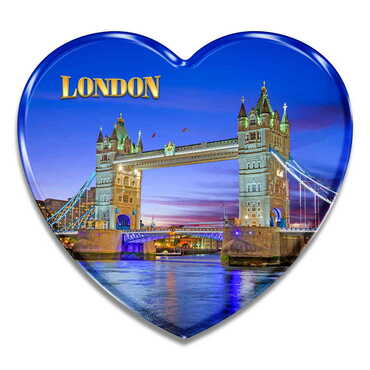 London Themed Epoxy Dome Heart Souvenir Fridge Magnet 65x60 mm - Standart - 4