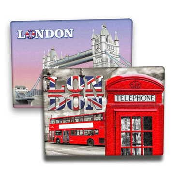 London Themed Wooden Canvas Fridge Magnet 50x70 mm