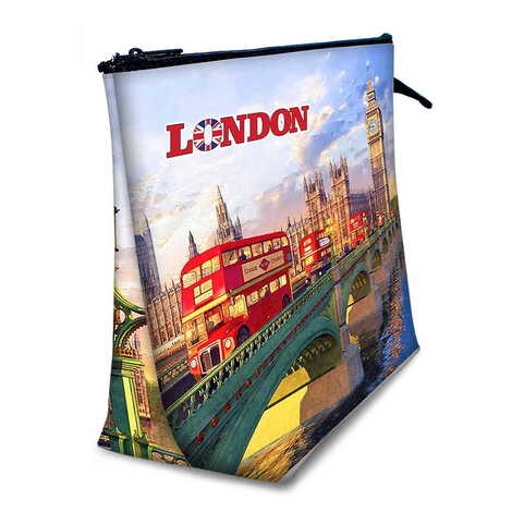 Toptan Londra Temalı Myros Küçük Körüklü Makyaj Çantası 145x220x70 mm