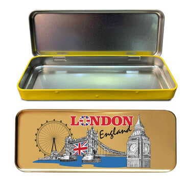 London Themed Customised Metal Tin Pencil Case 210x80x25 mm