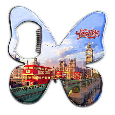 Toptan Londra Temalı Myros Metal Kelebek Açacak Magnet 70x70 mm - 2