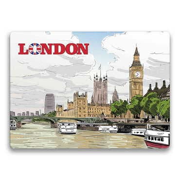 London Themed Wooden Uv Printed Souvenir Fridge Magnet 93x68 mm - Standart - 4