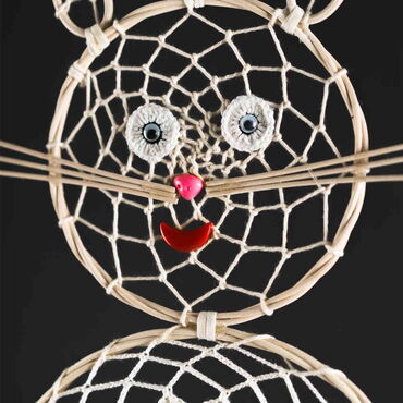 Macrame Evil Eye Cat Shaped Dreamcatcher - Thumbnail