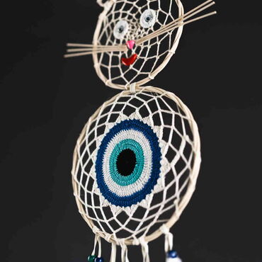 Macrame Evil Eye Cat Shaped Dreamcatcher - Thumbnail