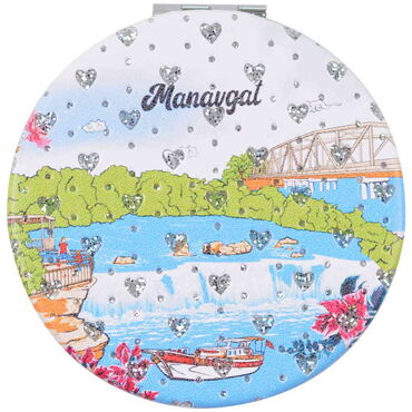 Manavgat Themed Custom Printed Round Pocket Mirror - Thumbnail