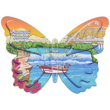 Manavgat Themed Customised UV Printed Plastic Base Butterfly Shaped Fridge Magnet 80x58 mm - Thumbnail