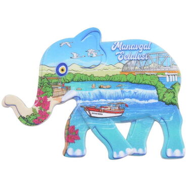 Myros - Manavgat Themed Customised UV Printed Plastic Base Elephant Shaped Fridge Magnet 86x62 mm