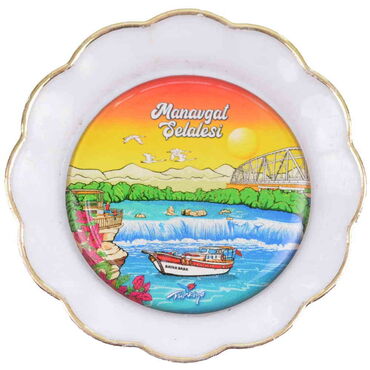 Manavgat Themed Epoxy Dome Plate Shaped Souvenir Fridge Magnet 73 mm - Thumbnail