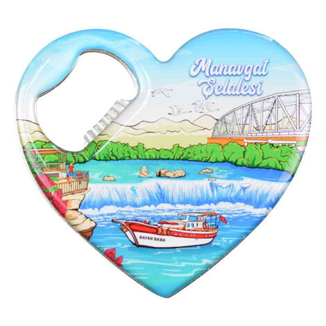 Manavgat Themed Heart Shaped Metal Magnetic Bottle Opener 85x76 mm