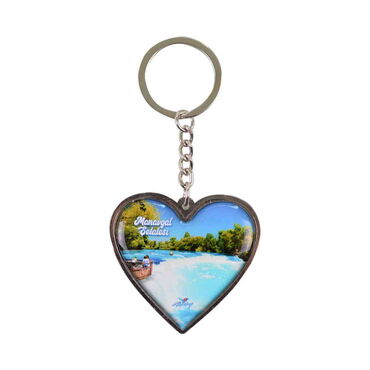 Myros - Manavgat Themed Metal Heart ShapedDouble Face Keychain 45x90 mm