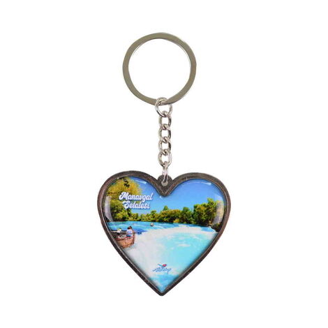 Manavgat Themed Metal Heart ShapedDouble Face Keychain 45x90 mm