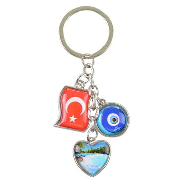 Myros - Manavgat Themed Metal Keychain With 3 Charms - Mixed 40x90 mm