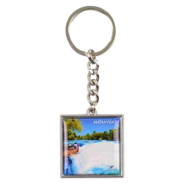 Myros - Manavgat Themed Metal Square Shaped Double Face Keychain 36x95 mm