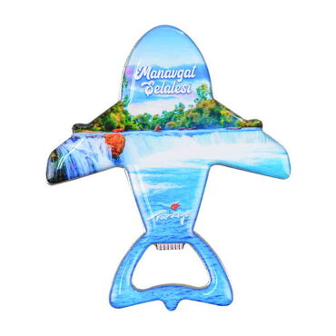 Myros - Manavgat Themed Plane Shaped Metal Magnetic Bottle Opener 105x89 mm