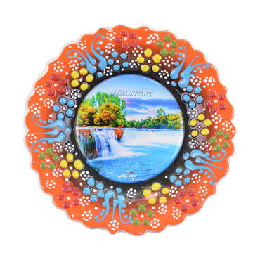 Manavgat Themed Turkish Ceramic Plate With Epoxy 12 Cm - Myros