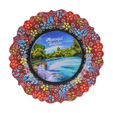 Manavgat Themed Turkish Ceramic Plate With Epoxy 18 Cm - Thumbnail