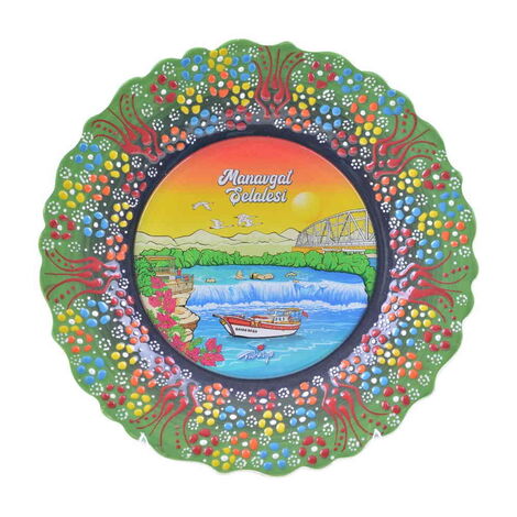 Manavgat Themed Turkish Ceramic Plate With Epoxy 25 Cm