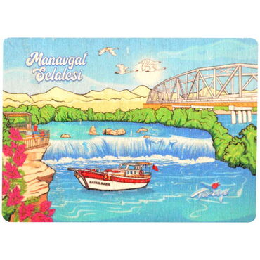 Manavgat Themed Wooden Uv Printed Souvenir Fridge Magnet 93x68 mm - Thumbnail