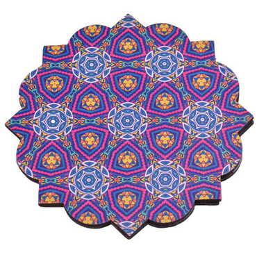 Toptan Mandala Temalı Dörtlü Ahşap Resimli Bardak Altlığı 90 mm - Myros