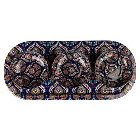 Mandala Temalı Metal Oval Tepsi-Üçlü Kase Seti - 11