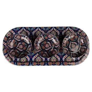 Mandala Themed Metal Oval Tray with Three Bowl Set - 11