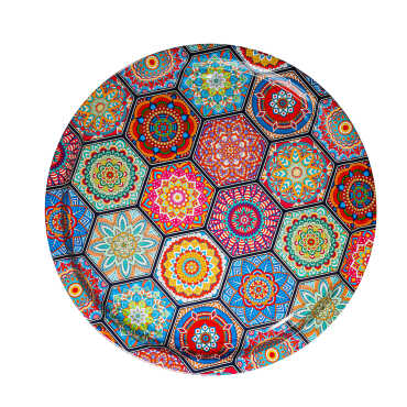 Mandala Temalı Metal Yuvarlak Tepsi 28 Cm - Myros
