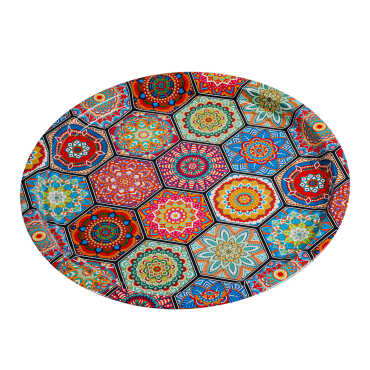 Mandala Temalı Metal Yuvarlak Tepsi 28 Cm - 2