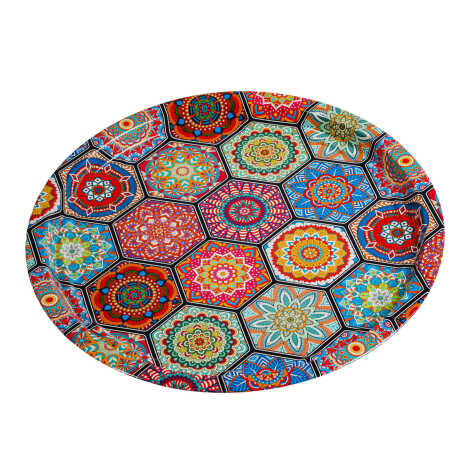 Mandala Temalı Metal Yuvarlak Tepsi 28 Cm - 2