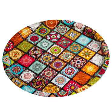 Mandala Temalı Metal Yuvarlak Tepsi 35 Cm - 2