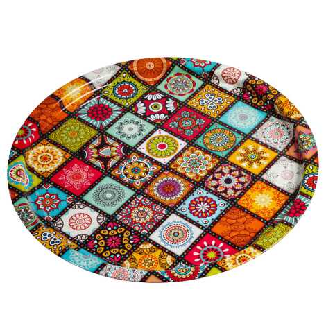 Mandala Temalı Metal Yuvarlak Tepsi 35 Cm - 2