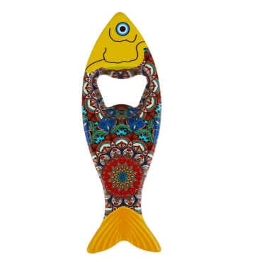 Mandala Themed Myros Fish Bottle Opener Refrigerator Magnet 42x130 mm