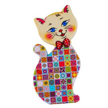 Mandala Themed UV Printed Cat Shaped Refrigerator Magnet 43x87 mm