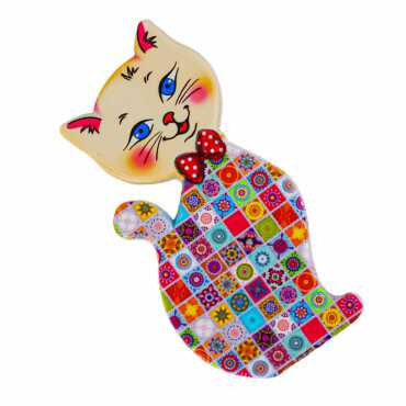 Mandala Themed UV Printed Cat Shaped Refrigerator Magnet 43x87 mm - Standart - 2