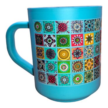 Mandala Themed Colored Glass Mug - Thumbnail