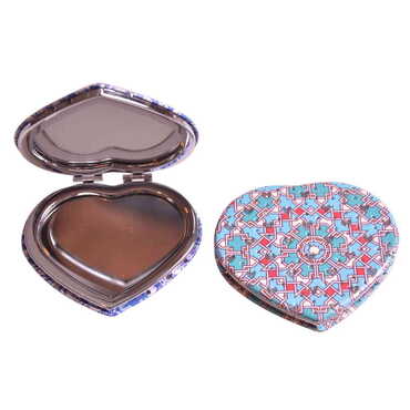 Mandala Themed Custom Printed Heart Shape Compact Mirror - Thumbnail