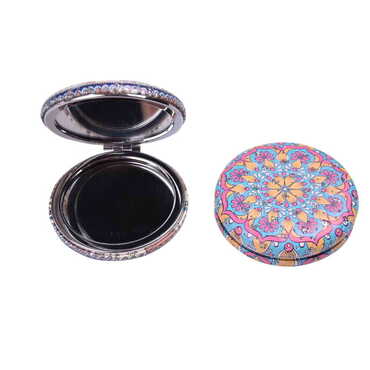 Myros - Mandala Themed Custom Printed Round Curved Pocket Mirror