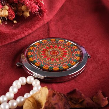 Myros - Mandala Themed Customised Metal Epoxy Travel Make Up Compact Mirror 70x11 mm