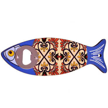 Mandala Themed Fish Shaped Printed MDF Wooden Bottle Opener 190x70 mm - Thumbnail