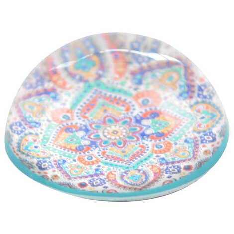 Mandala Themed Hemisphere Glass Paperweight 5Cm