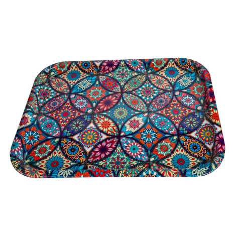 Mandala Themed Large Rectangular Metal Tray 295x225 Cm - 5